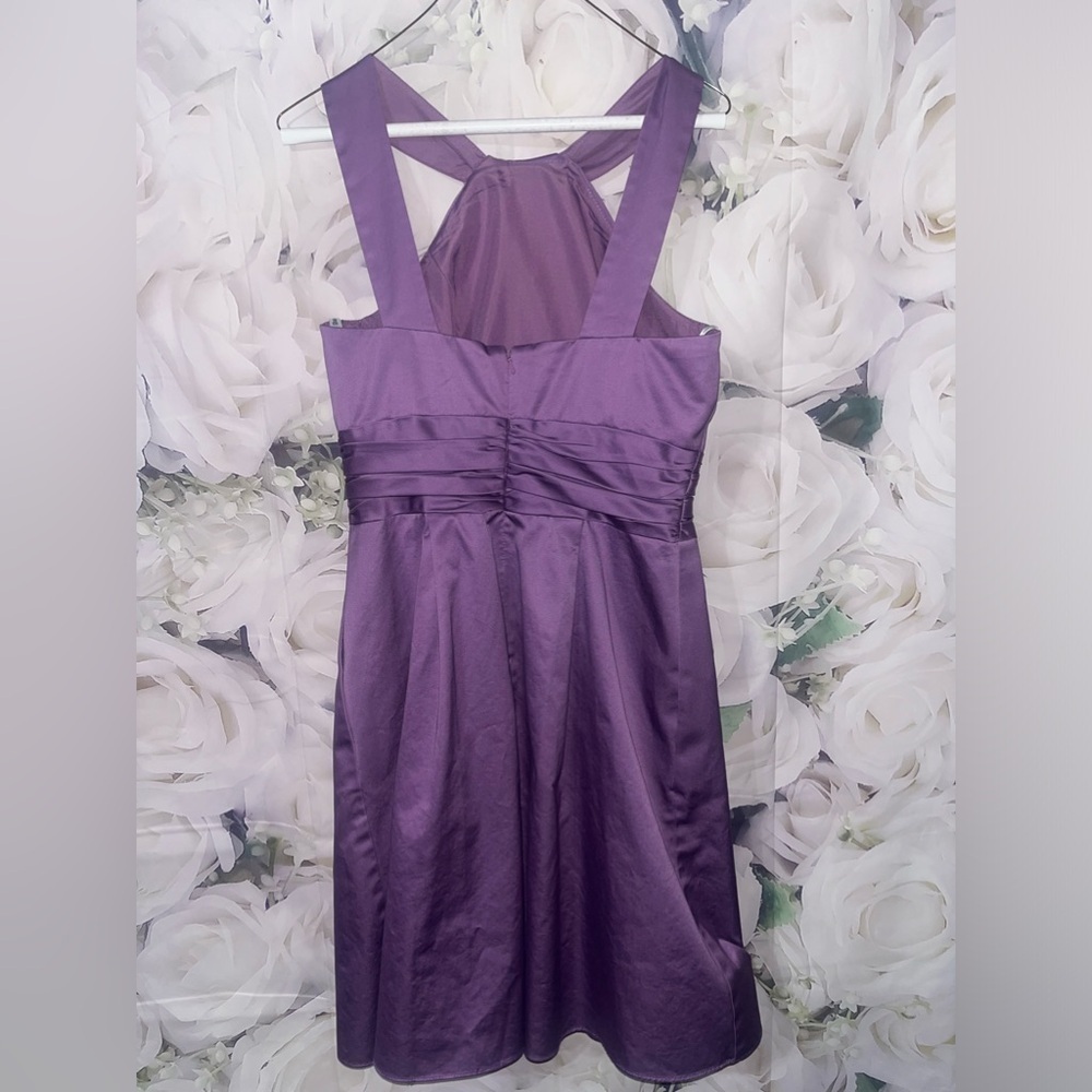 David’s Bridal short cotton dress with y-neck and skirt pleating purple sz 8‌‌‍‍ - Picture 5 of 8